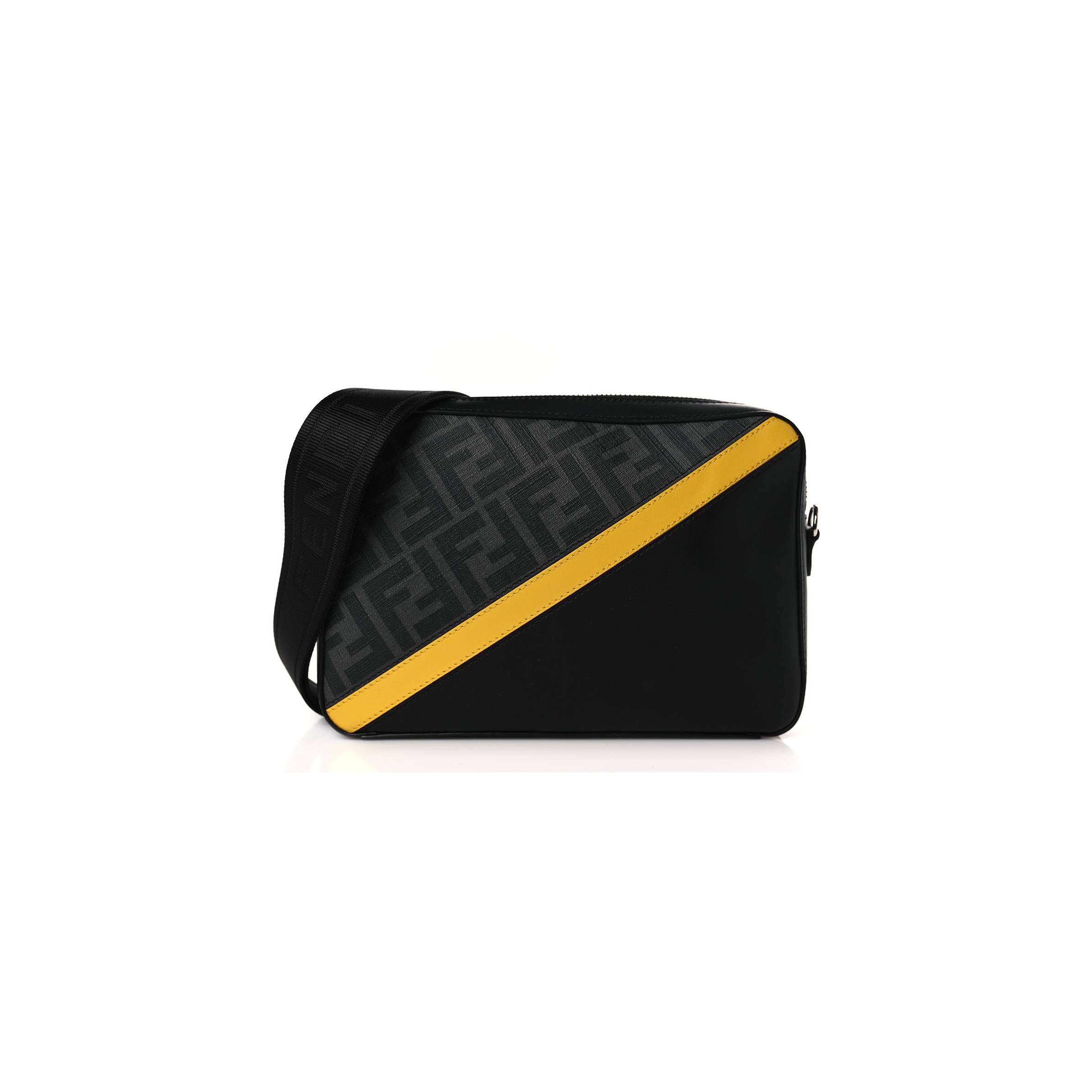 F**di glazed fabric vitello liberty ff 1974 diagonal medium camera case black sunflower (23*15*4cm)