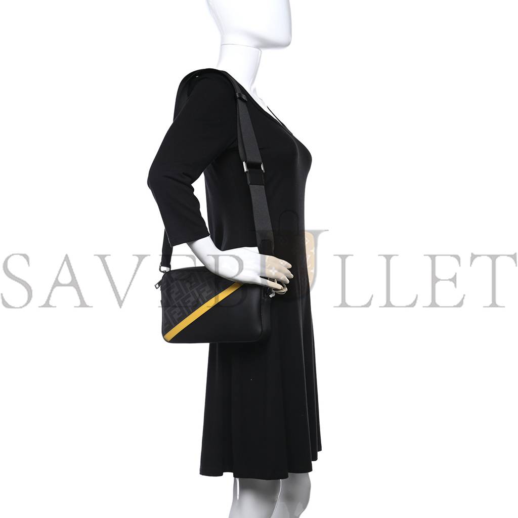 F**di glazed fabric vitello liberty ff 1974 diagonal medium camera case black sunflower (23*15*4cm)