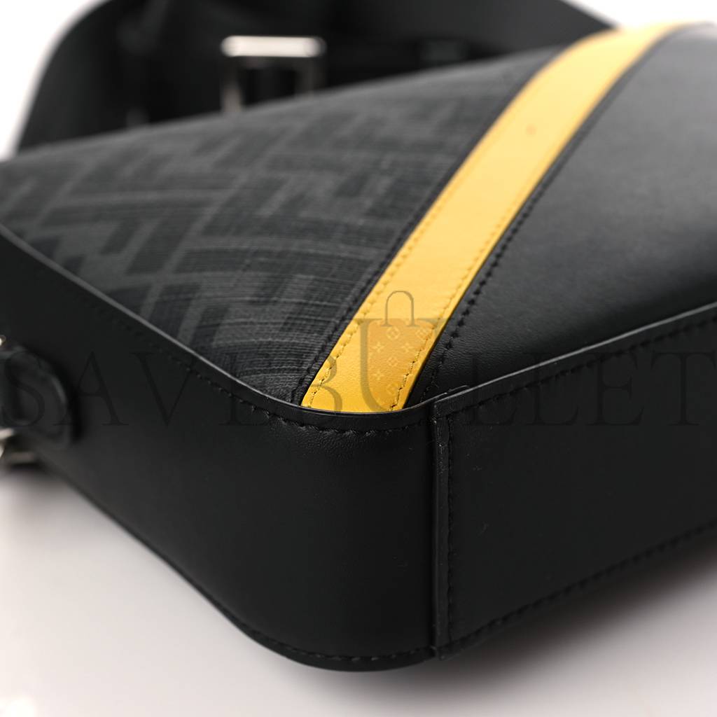 F**di glazed fabric vitello liberty ff 1974 diagonal medium camera case black sunflower (23*15*4cm)