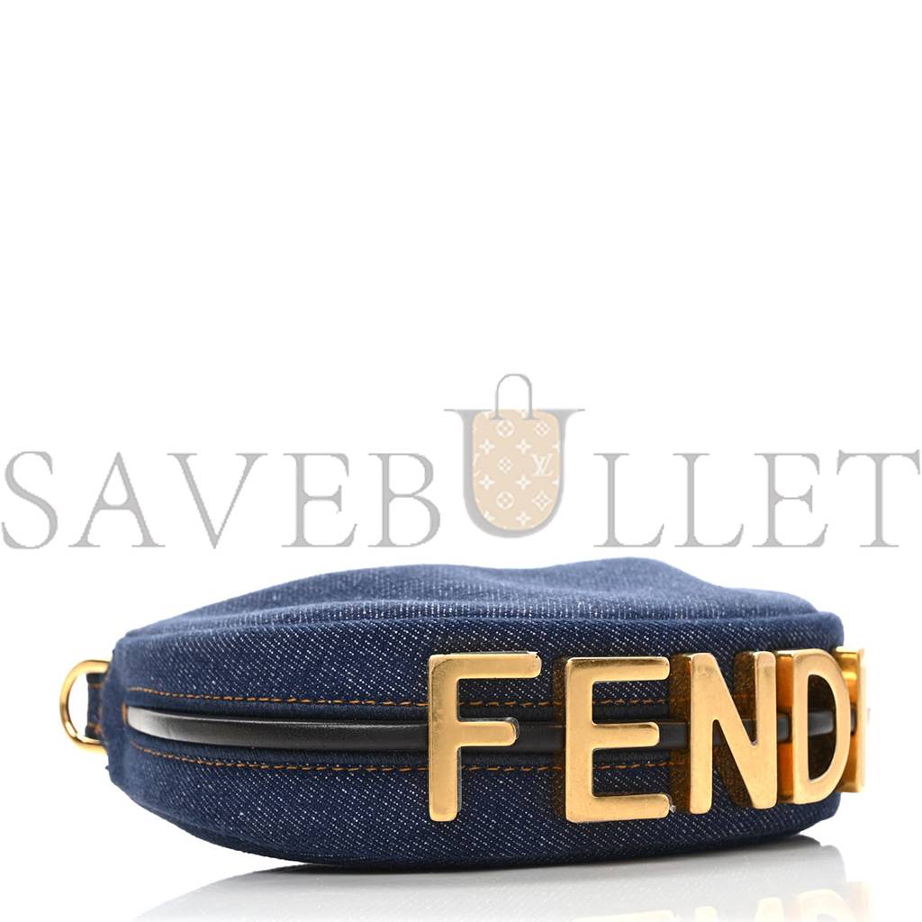 f**di De*1m shiny nappa nano f**digraphy hobo charm blue moro (16*10*5cm)