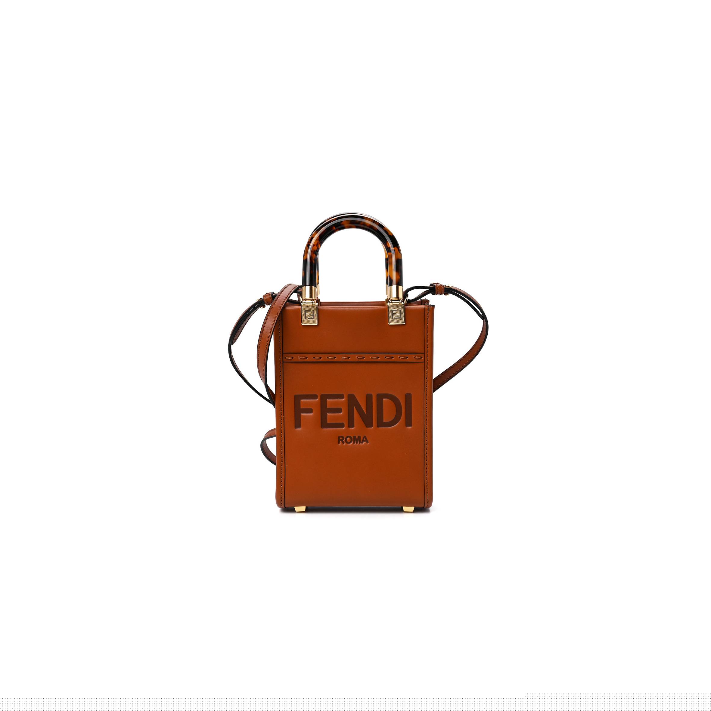 F**di vitello king plexiglass mini F**di sunshine shopper tote cuoio (18*13*6cm)