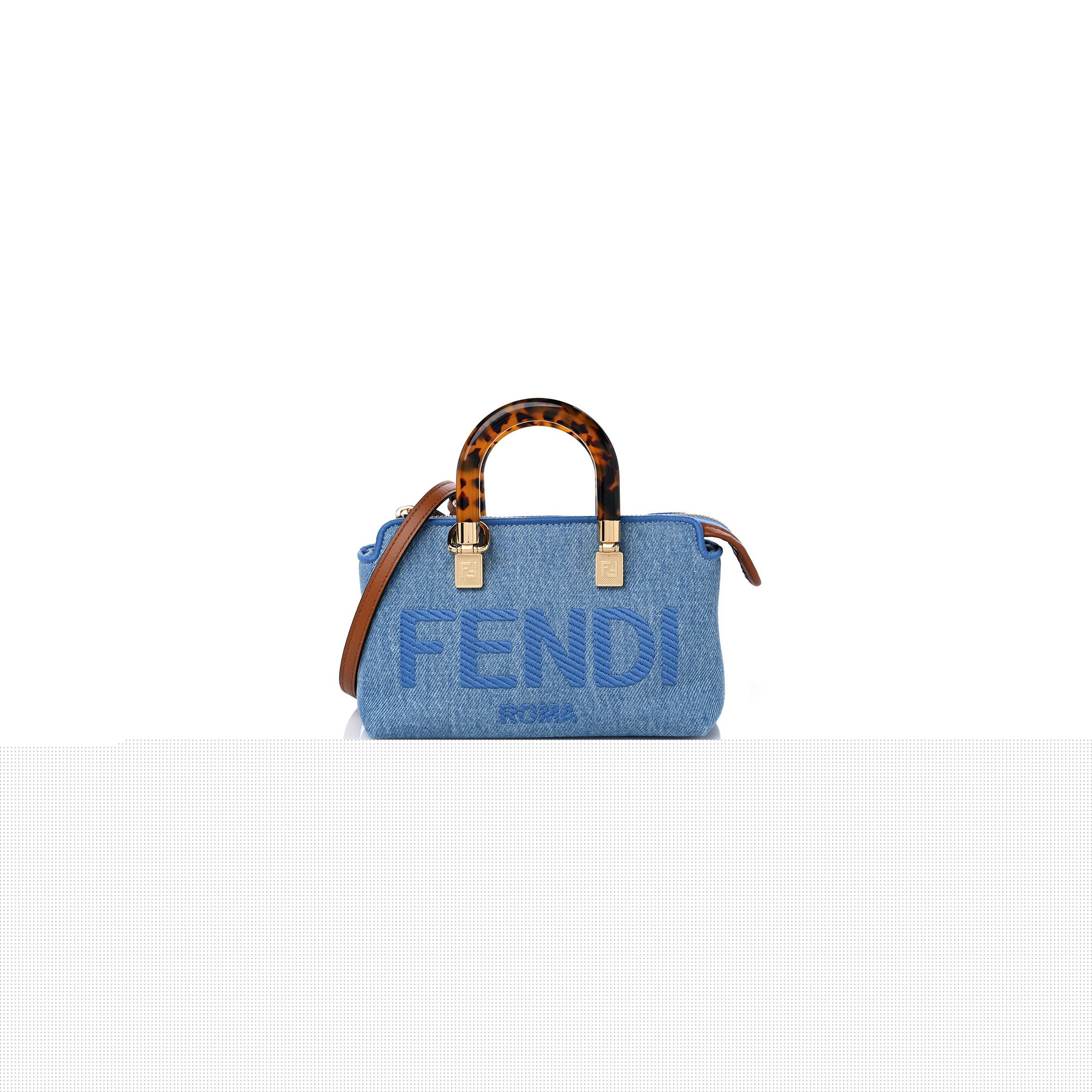 f**di De*1m vitello king plexiglass logo embroidered mini by the way top handle boston bag light blue (18*10*9cm)